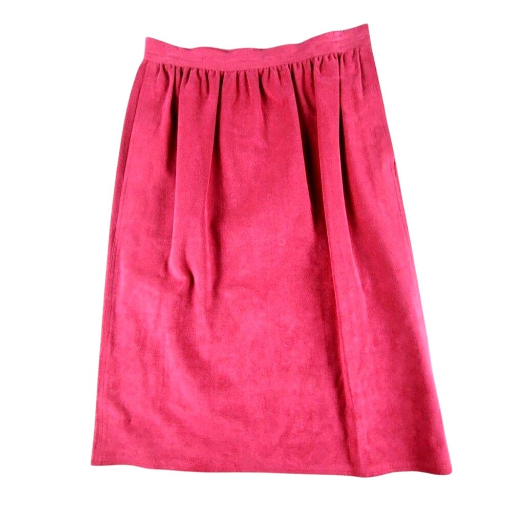 Handmade Solid A Line Skirt 12 Pink Suede? Pleated Knee Length Business Casual
